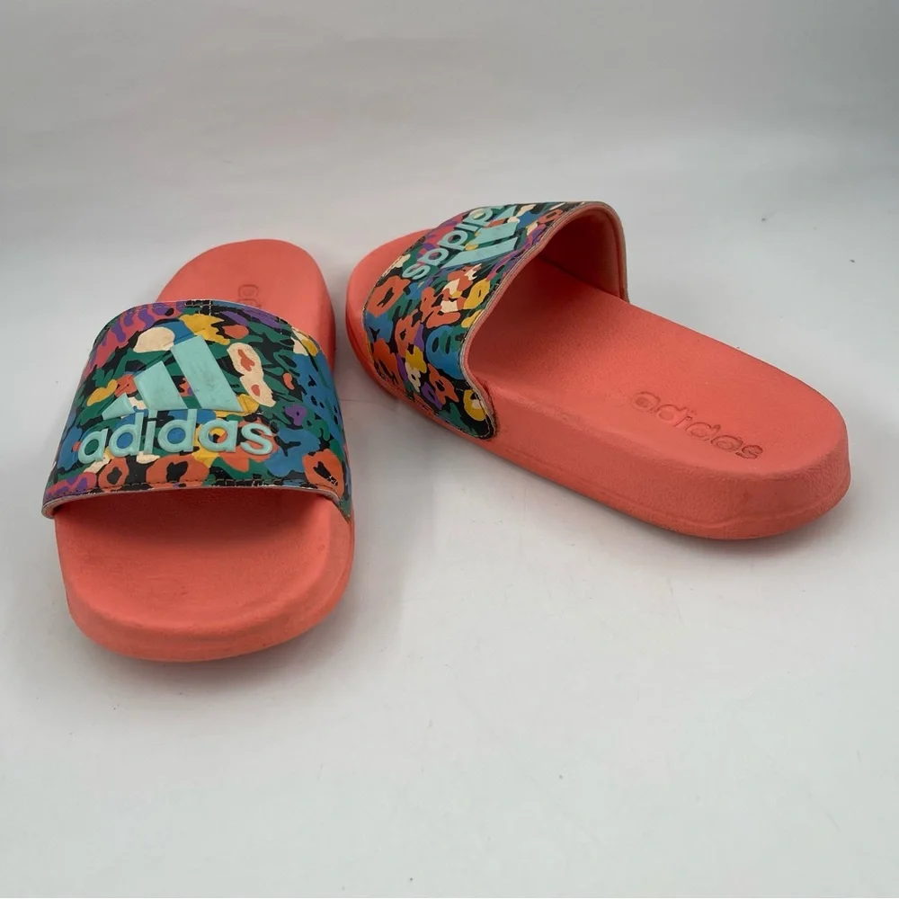 Adidas Kids Adilette Orange & Floral - SZ 3Y - Shower/Pool Slip-On Slide Sandal